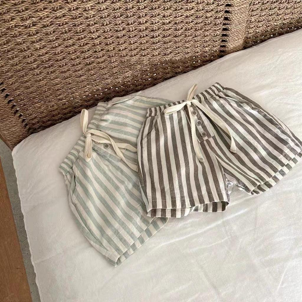 Baby Thin Cotton Vertical Stripes Korean Casual Shorts - Almoni Express