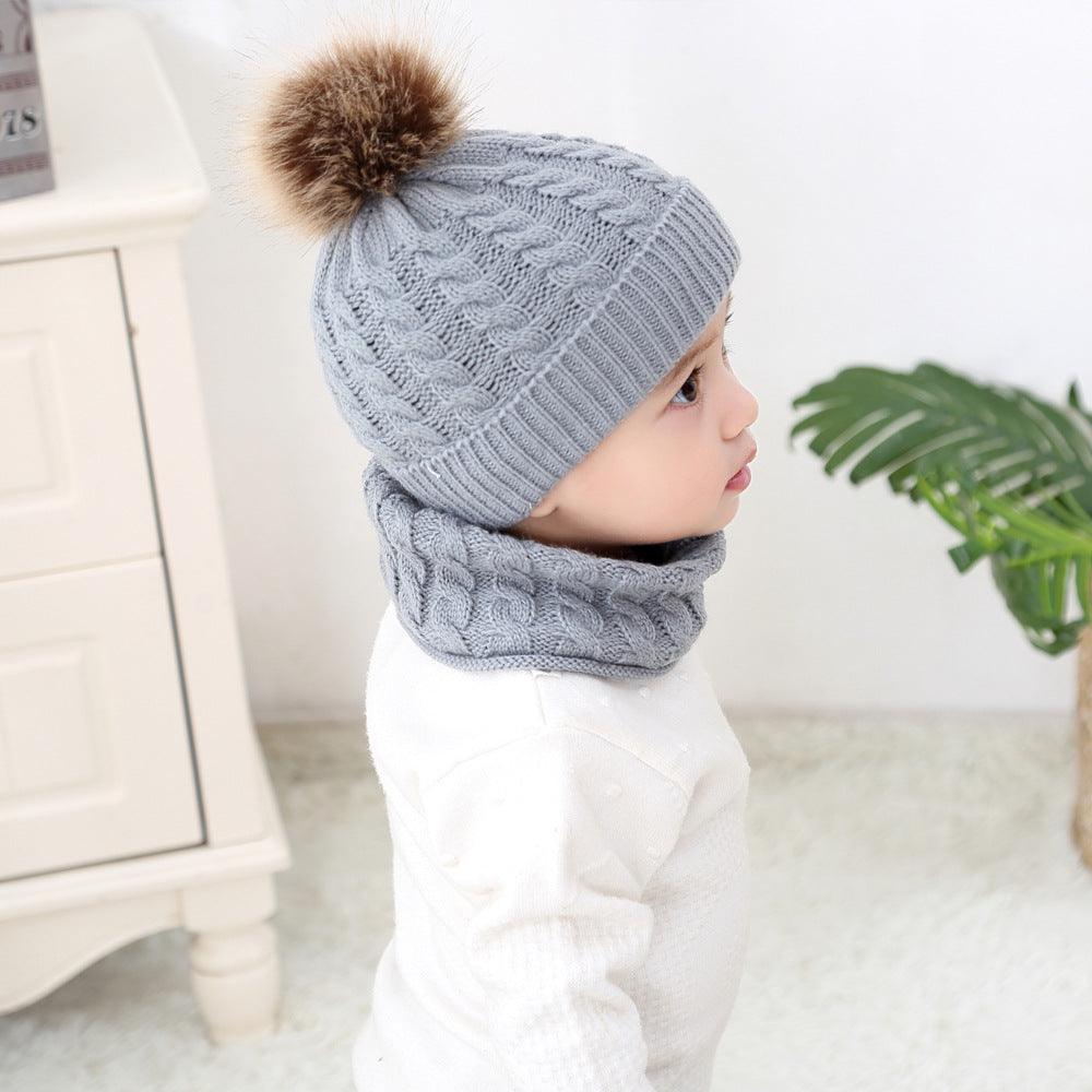 Baby Warm Woolen Cap Toddler Hat Baby Girls Boys Winter Warm Knitted Wool - Almoni Express