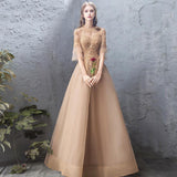 Banquet Evening Dress Female Golden Stand-up Collar Host Annual Party Dress Skirt - Almoni Express