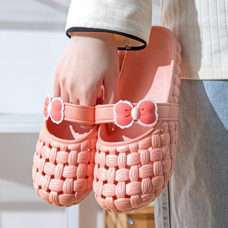 Baotou Slippers With Bow Braid Design Fashion Summer Beach Shoes Cute Dormitory Home Slippers For Women Students - AL MONI EXPRESS