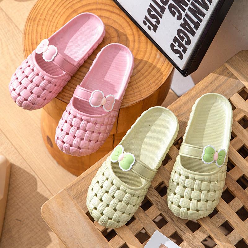 Baotou Slippers With Bow Braid Design Fashion Summer Beach Shoes Cute Dormitory Home Slippers For Women Students - AL MONI EXPRESS