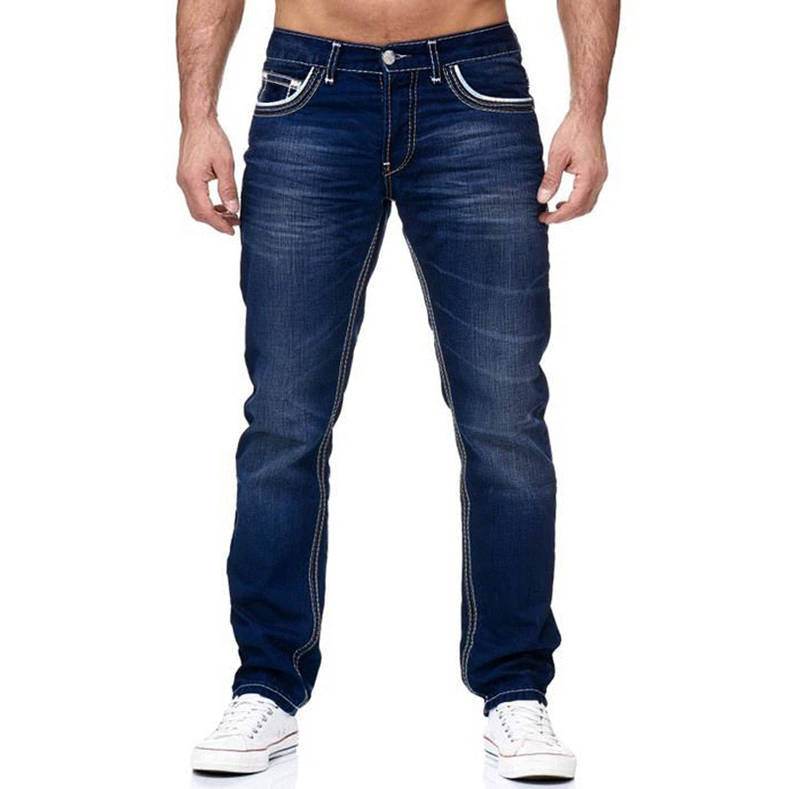 High Quality Blue Slim-fitting Simple Small Straight-leg Jeans