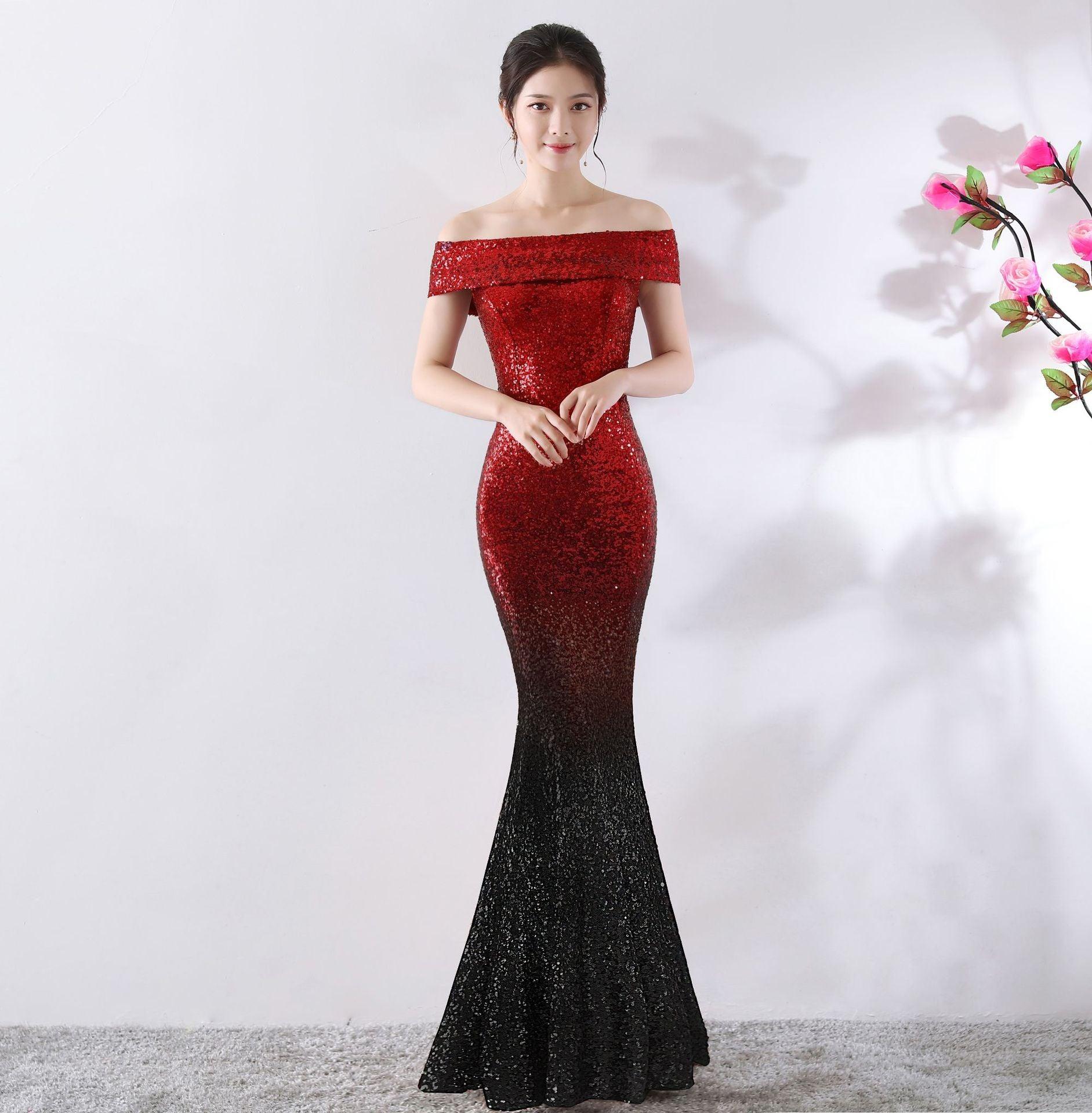 Birthday Party Dress Slimming Host Long Dress - Almoni Express