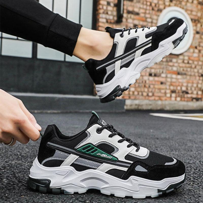 Black White Lace-up Sneakers Men Outdoor Breathable Csual Mesh Shoes Lightweight Running Sports Shoes - AL MONI EXPRESS