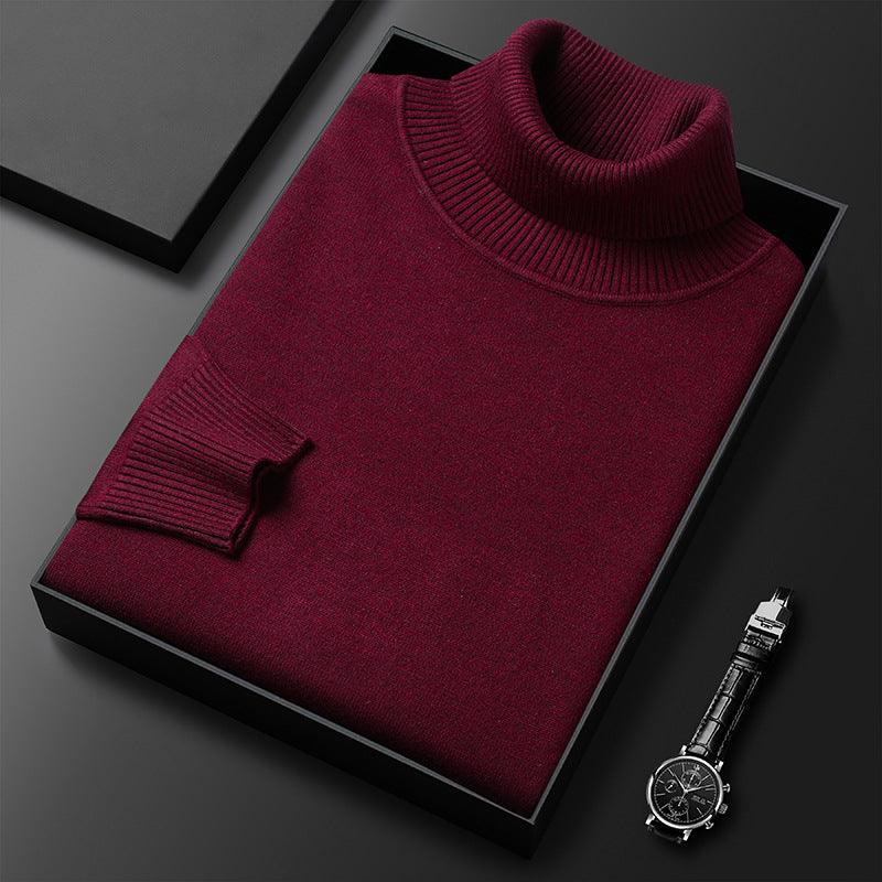 Bottoming Shirt Young And Middle-aged Slim-fit Solid Color Turtleneck Pullover Sweater - Almoni Express