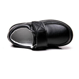 Boys Black Student Velcro British Leather Shoes - Almoni Express