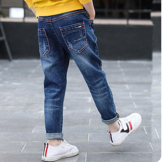 Boys' denim trousers, new style, big children's trousers, spring and autumn children's trousers - Almoni Express