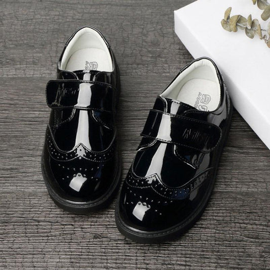 Boys Leather Shoes Student Campus Black British Style - Almoni Express