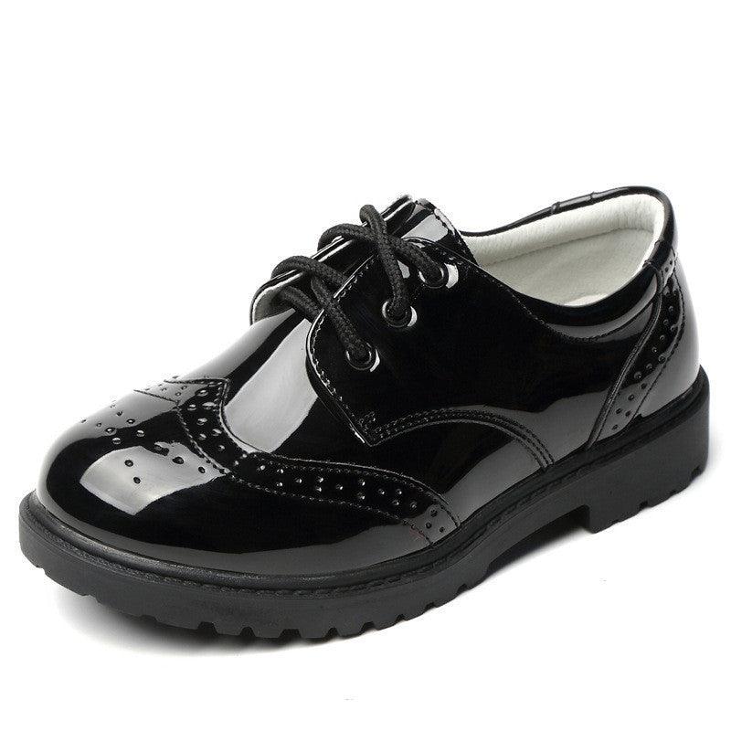 Boys Leather Shoes Student Campus Black British Style - Almoni Express