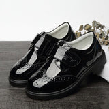 Boys Leather Shoes Student Campus Black British Style - Almoni Express