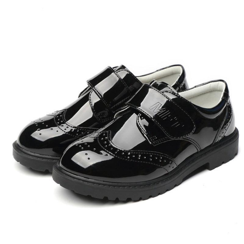 Boys Leather Shoes Student Campus Black British Style - Almoni Express