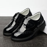 Boys Leather Shoes Student Campus Black British Style - Almoni Express