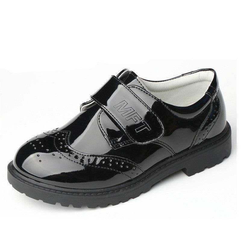 Boys Leather Shoes Student Campus Black British Style - Almoni Express