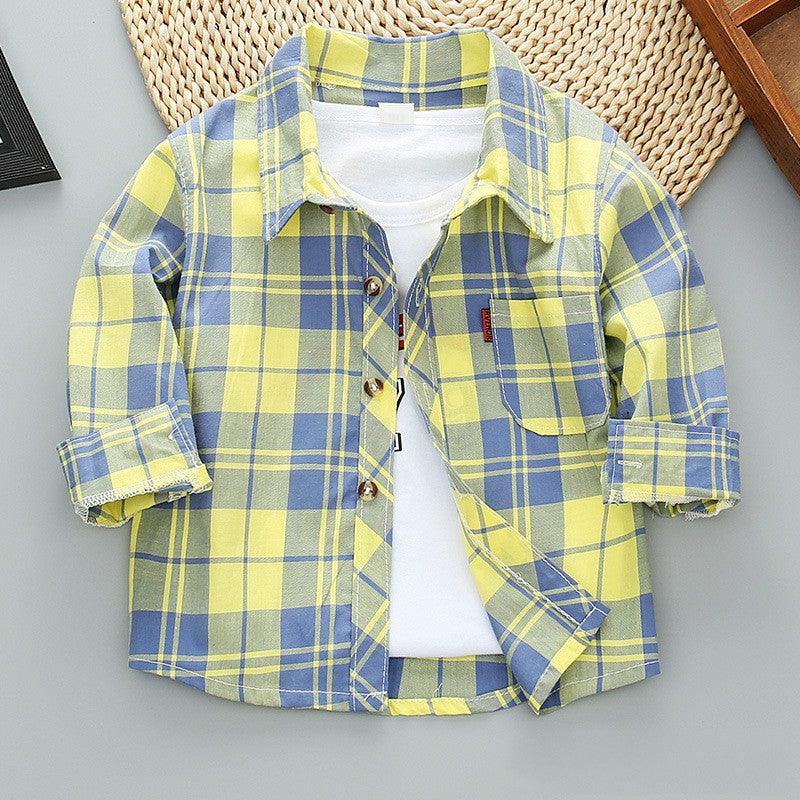 Boys Long Sleeve Plaid Shirt Jacket Spring - Almoni Express