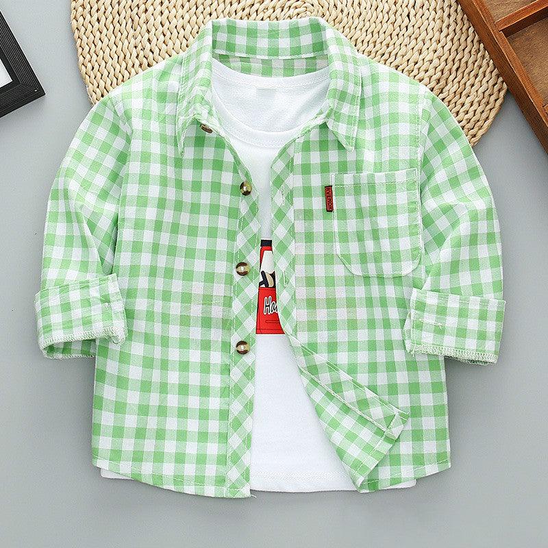 Boys Long Sleeve Plaid Shirt Jacket Spring - Almoni Express