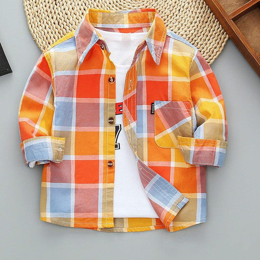 Boys Long Sleeve Plaid Shirt Jacket Spring - Almoni Express