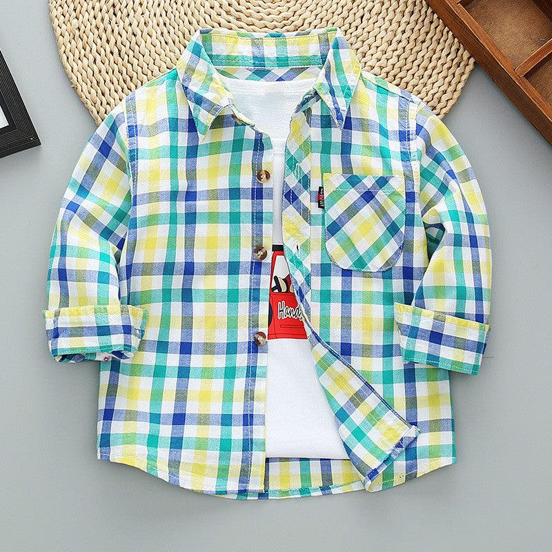 Boys Long Sleeve Plaid Shirt Jacket Spring - Almoni Express