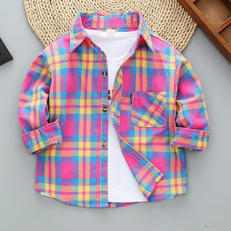 Boys Long Sleeve Plaid Shirt Jacket Spring - Almoni Express