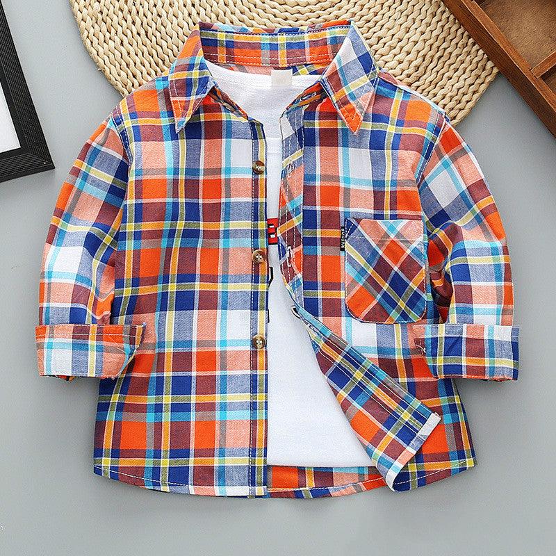 Boys Long Sleeve Plaid Shirt Jacket Spring - Almoni Express