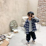 Boys plaid shirt stitching t-shirt - Almoni Express