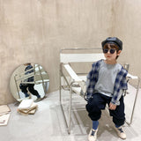 Boys plaid shirt stitching t-shirt - Almoni Express