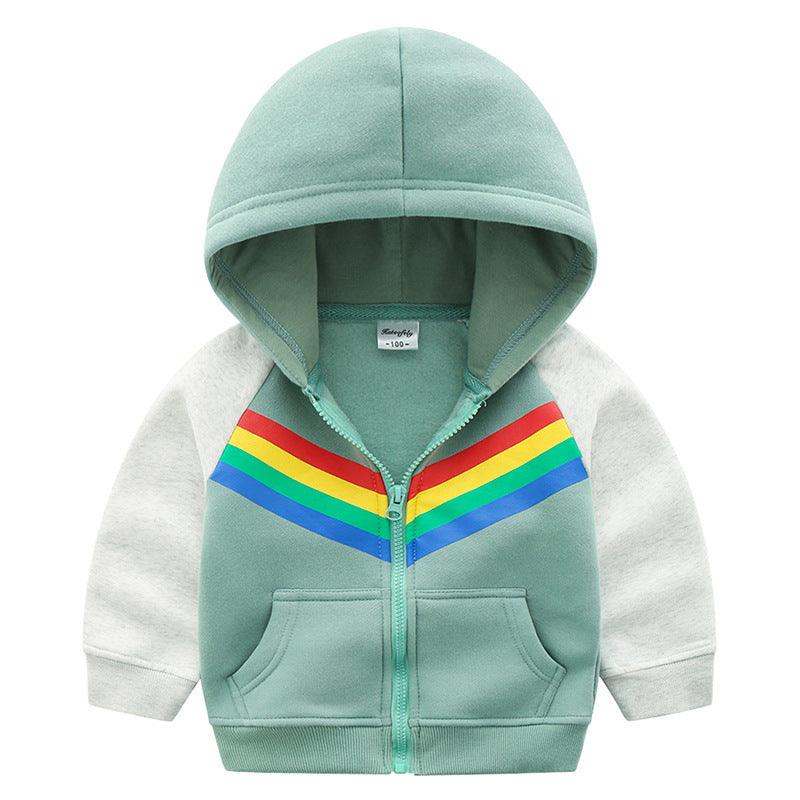 Boys Print Rainbow Zipper Hoodie Sweatshirt - Almoni Express