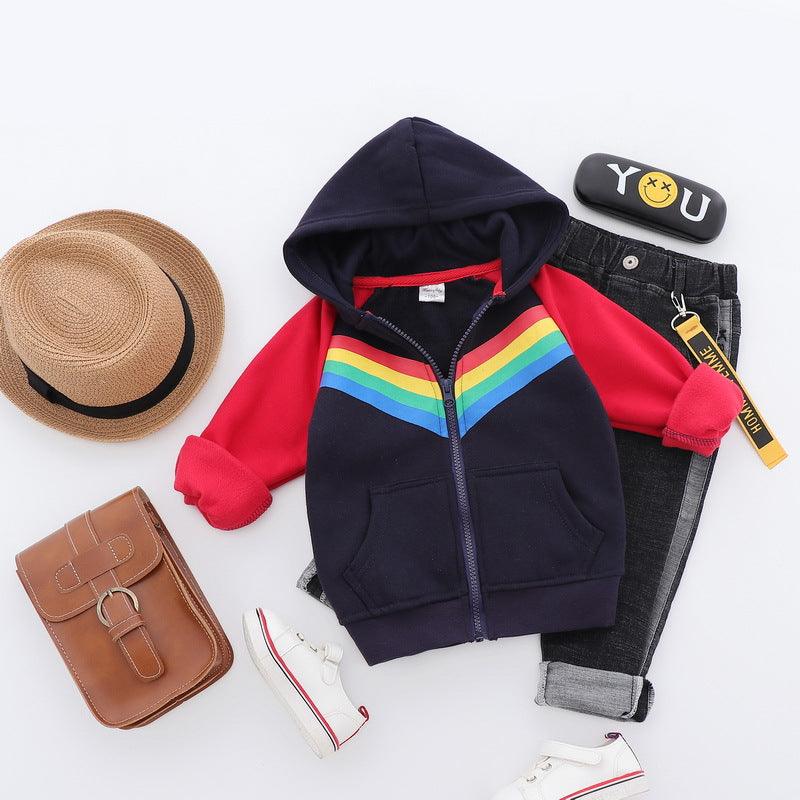 Boys Print Rainbow Zipper Hoodie Sweatshirt - Almoni Express