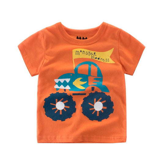 Boys Print Round Neck Short Sleeve T-shirt - Almoni Express