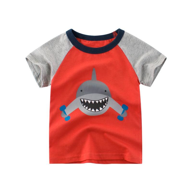 Boys Print Round Neck Short Sleeve T-shirt - Almoni Express