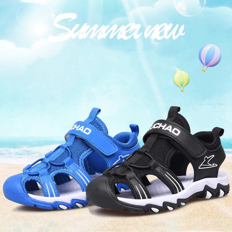 Boys Sandals Baotou Summer Soft Sole Black Children's Beach Shoes Boys Sandals Non-slip - Almoni Express