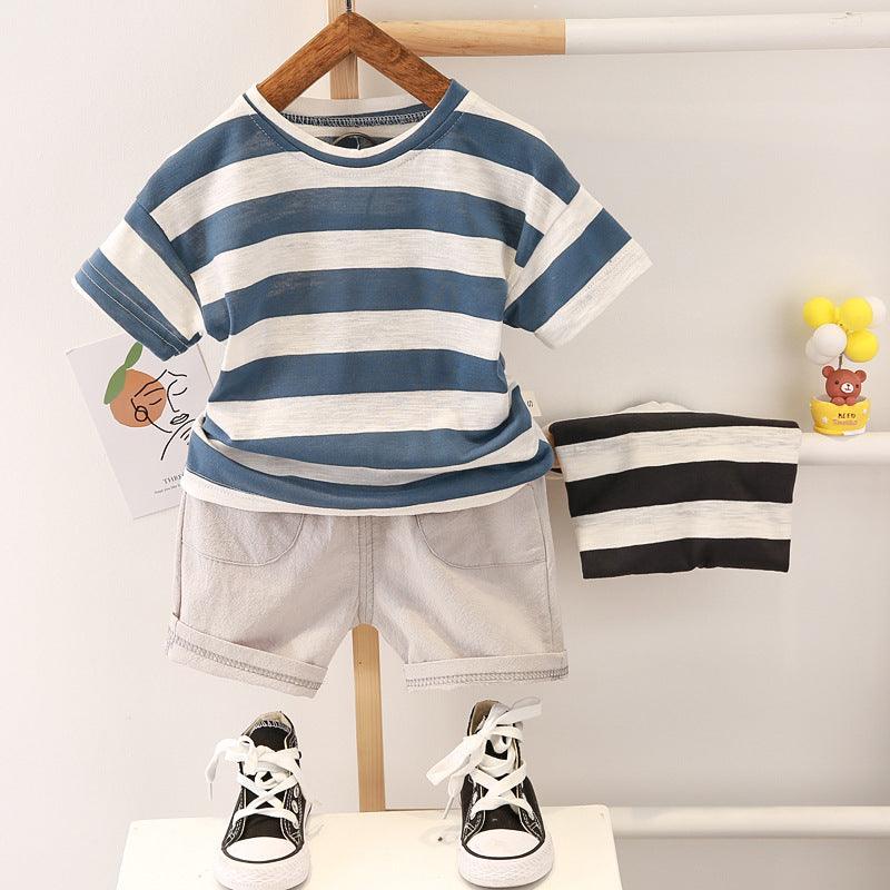 Boys' Summer Fashion Casual Striped Short Sleeve Suit - Almoni Express