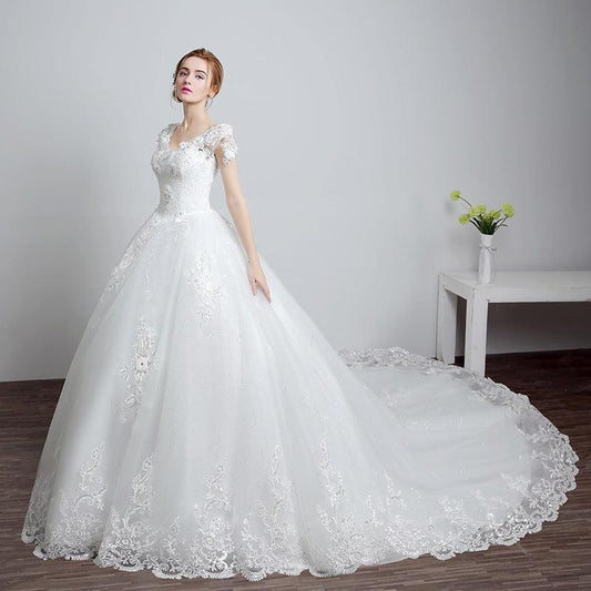 Bride wedding wedding Korean fashion Princess trailing wedding dress new lace strap wedding dress - Almoni Express