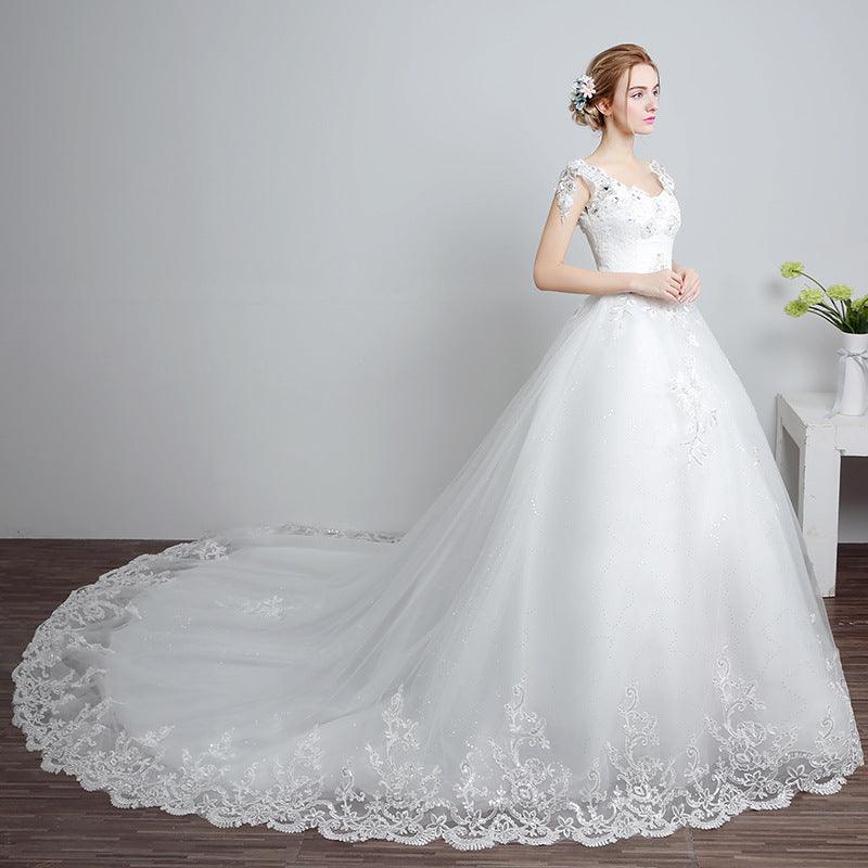 Bride wedding wedding Korean fashion Princess trailing wedding dress new lace strap wedding dress - Almoni Express