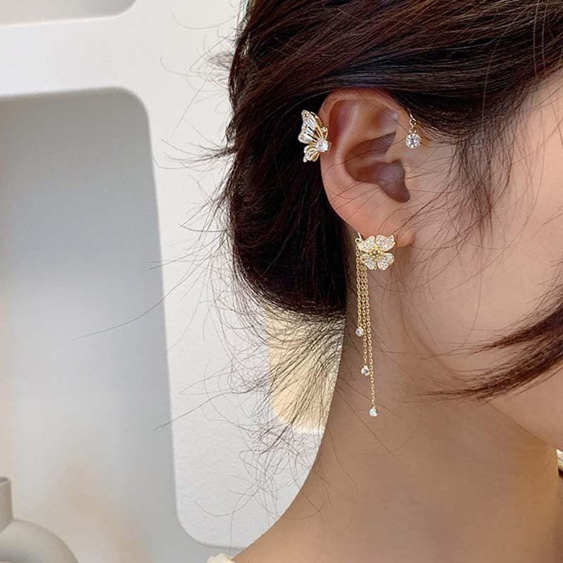 Butterfly Tassel Ear Clip Long Female Non-piercing Earrings - AL MONI EXPRESS