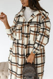 Button Lapel Casual Warm Plaid Long Woolen Coat - Almoni Express