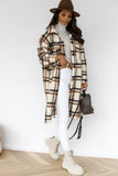 Button Lapel Casual Warm Plaid Long Woolen Coat - Almoni Express