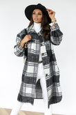 Button Lapel Casual Warm Plaid Long Woolen Coat - Almoni Express