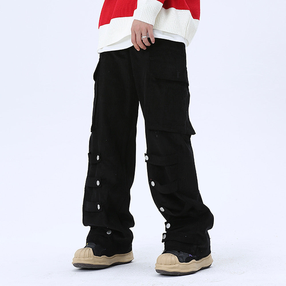 Men's Big Pocket Workwear Personality Strap Wide Leg Pants