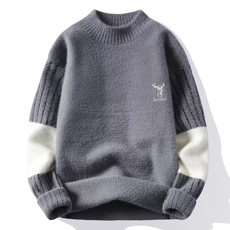 High-end Men's Single-layer Fleece-lined Half Turtleneck Sweater