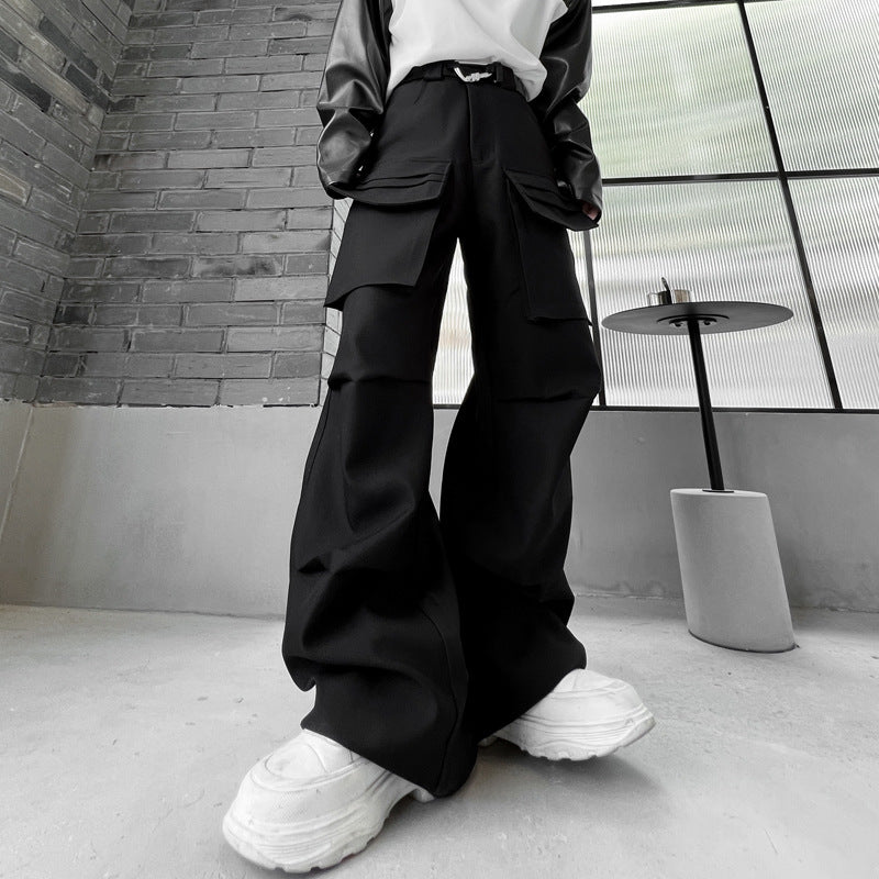 Non-gender Wear Multi-pocket Functional Wide-leg Pants Casual