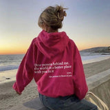 Dear Person Behind Me,the World Is A Better Place,with You In It,love,the Person In Front Of You,Women's Plush Letter Printed Kangaroo Pocket Drawstring Printed Hoodie Unisex Trendy Hoodies - AL MONI EXPRESS