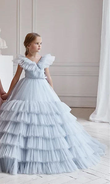 Fairy Skirt Girl Powder Blue Dress Skirt Show Dress Small Train