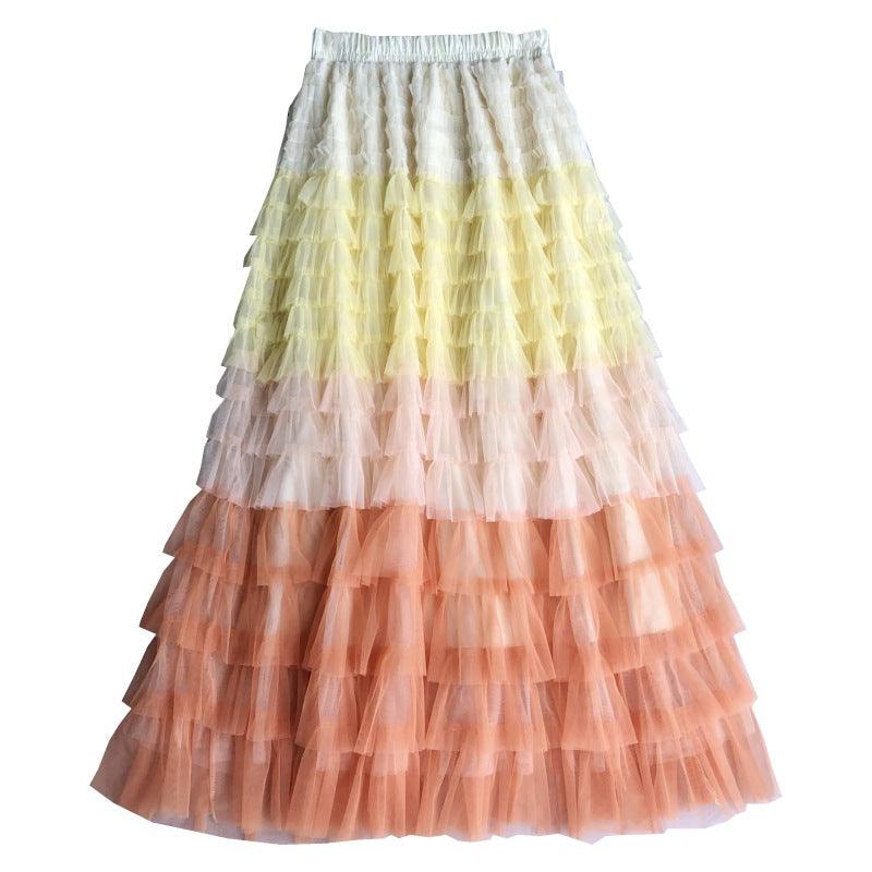 Cake Dress High Waist Contrast-color Ruffled Stitching - AL MONI EXPRESS