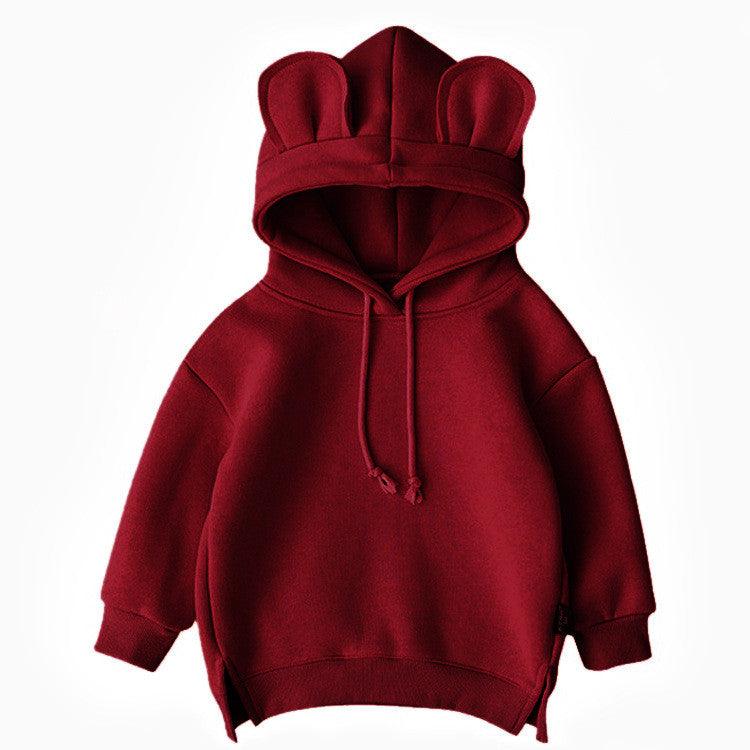 Cartoon Solid Color T-shirt Sweater Fleece Long-sleeved Hooded Children's T-shirt - Almoni Express