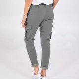 Casual Cargo Pants With Pockets Solid Color Drawstring Waist Pencil Trousers For Women - AL MONI EXPRESS