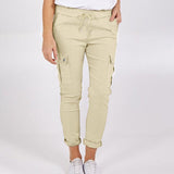 Casual Cargo Pants With Pockets Solid Color Drawstring Waist Pencil Trousers For Women - AL MONI EXPRESS