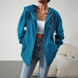 Casual Fashion Hooded Cardigan Jacket With Pockets Winter And Autumn Loose Sports Coat Women Solid Outwear Clothing - Almoni Express