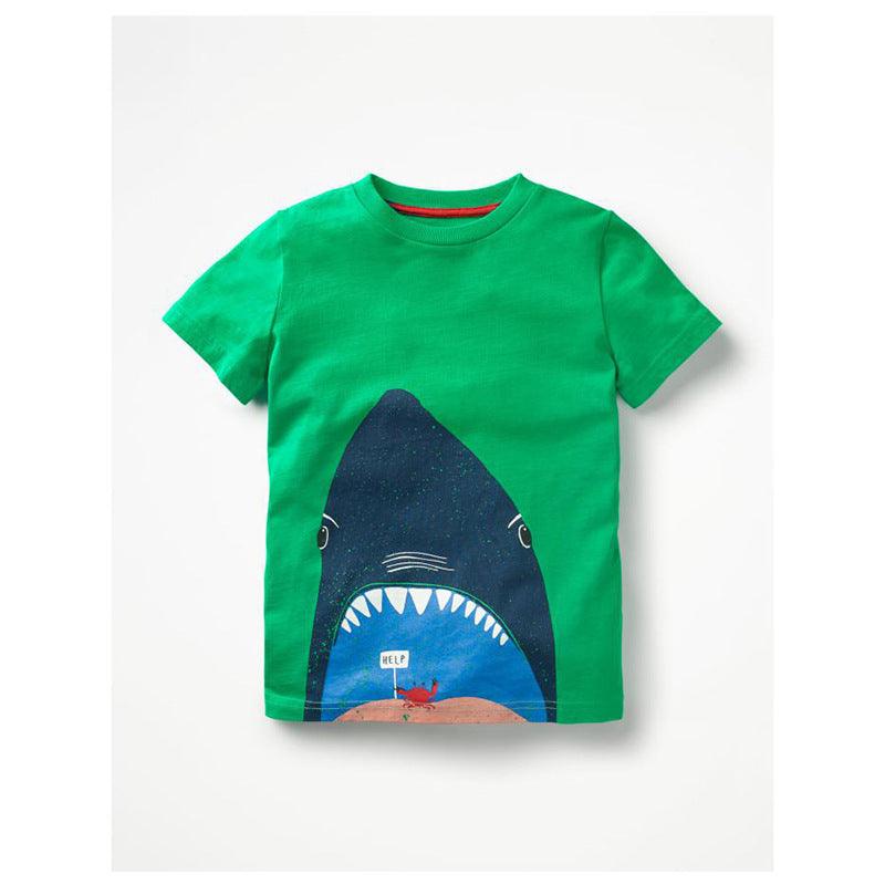 Casual Kids Loose Printed Cotton Short-sleeved T-shirt - Almoni Express