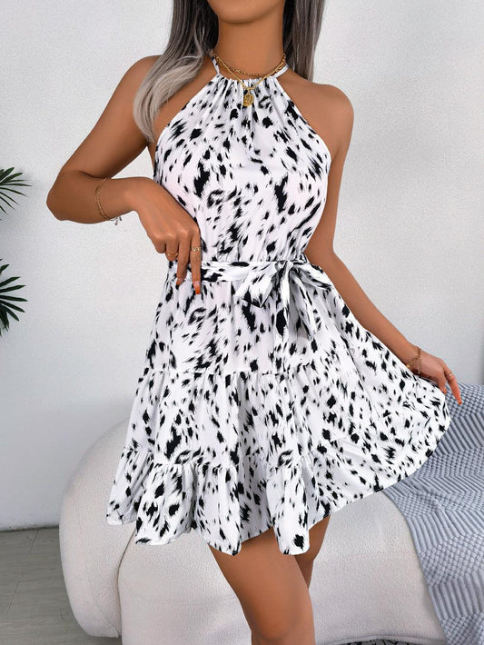 Casual Leopard Print Ruffled Swing Dress Summer Fashion Beach Dresses Women - AL MONI EXPRESS