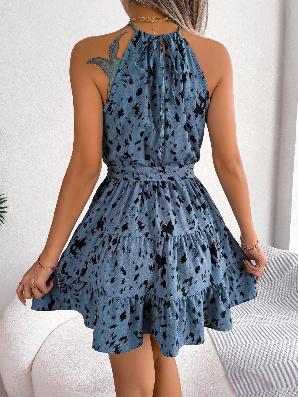 Casual Leopard Print Ruffled Swing Dress Summer Fashion Beach Dresses Women - AL MONI EXPRESS